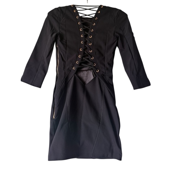Elisabetta Franchi Bodycon Lace Up Back Cocktail Party Dress S Black Stretch Zip - Picture 3 of 16